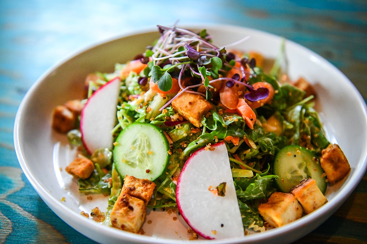 The Power Protein Salad with mixed greens, crispy tofu, puffed quinoa, seasonal vegetables and avocado vinaigrette at Max's in Bigfork on Saturday, July 8. (Casey Kreider/Daily Inter Lake)