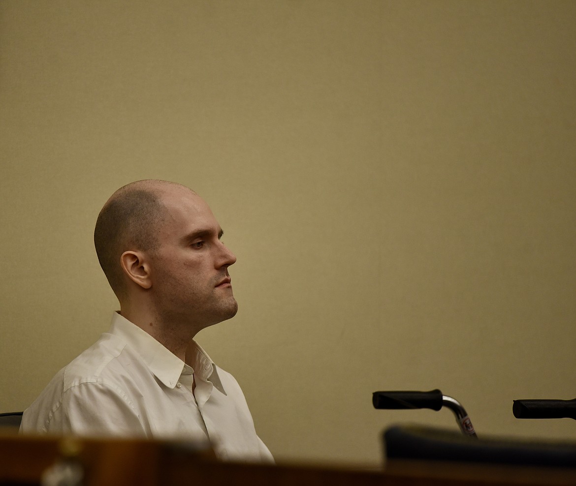 Jonathan Douglas Shaw sits at the defendant's table in Flathead County District Court as his murder trial gets underway July 10, 2023. (Derrick Perkins/Daily Inter Lake)