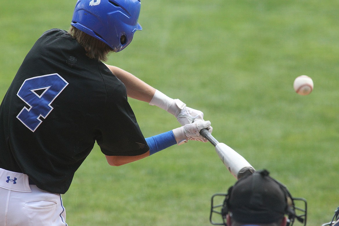 Dylan Buckner's base hit in the bottom of the seventh inning loads the bases with one out and the game tied at 6-6. (Paul Sievers/The Western News)