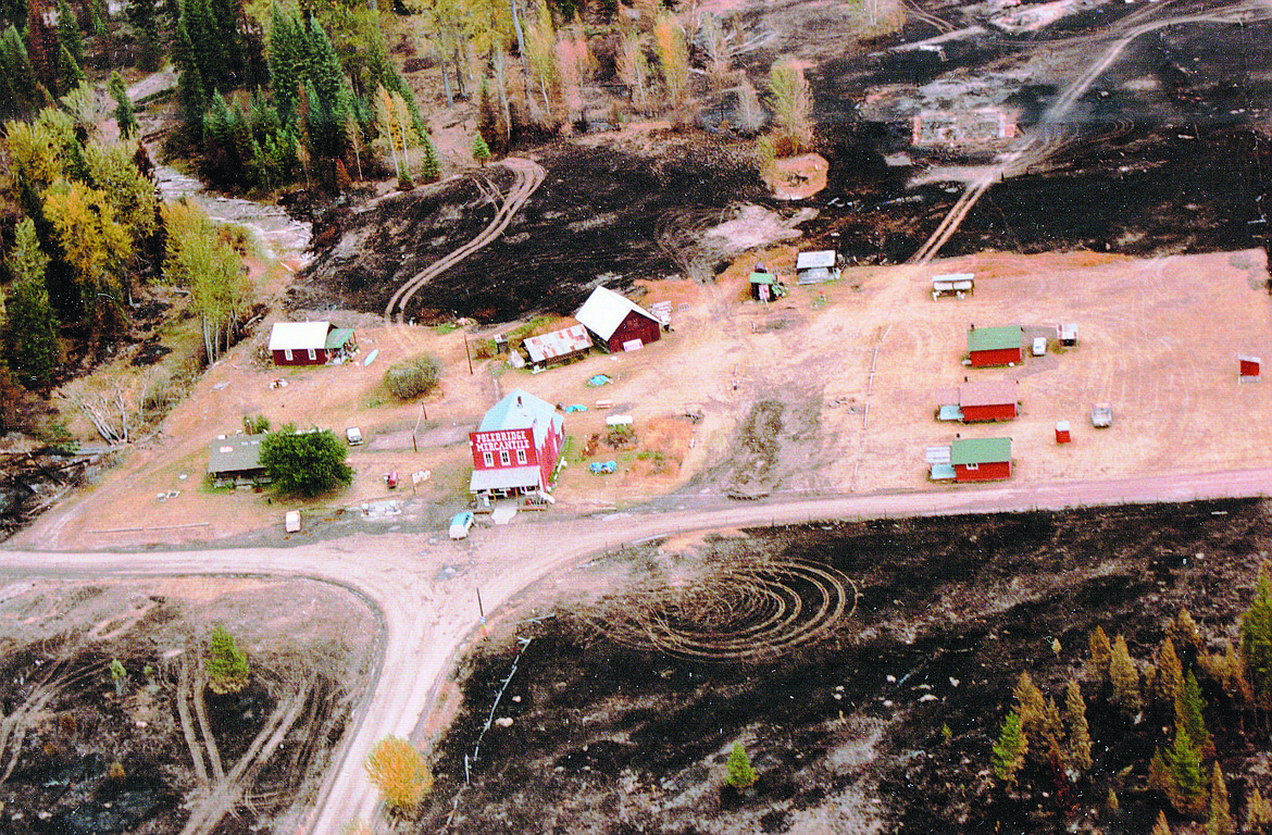 An aerial view of Polebridge after the Red Bench Fire of 1988. (Photo provided)