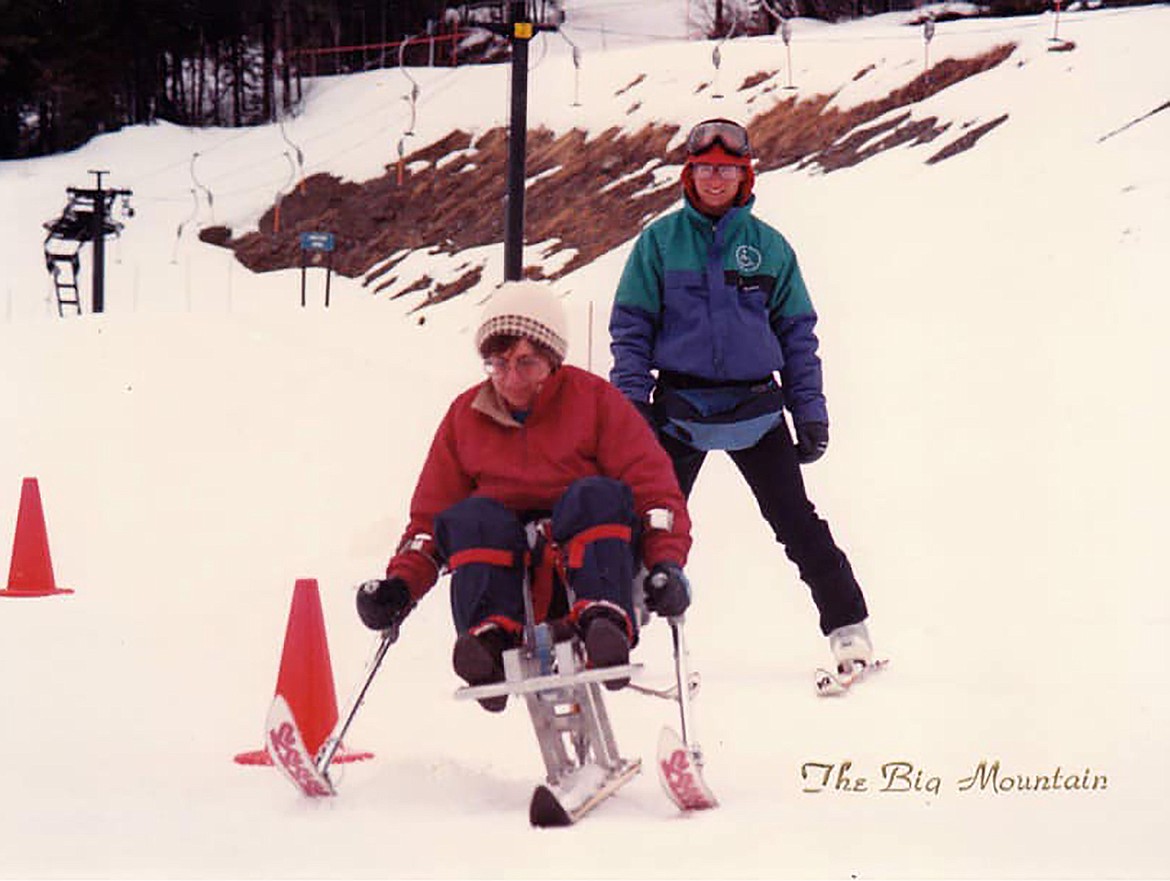 Shelley Laing skis at Big Mountain sometime in the late 1980s with DREAM Adaptive.  (Photo provided)