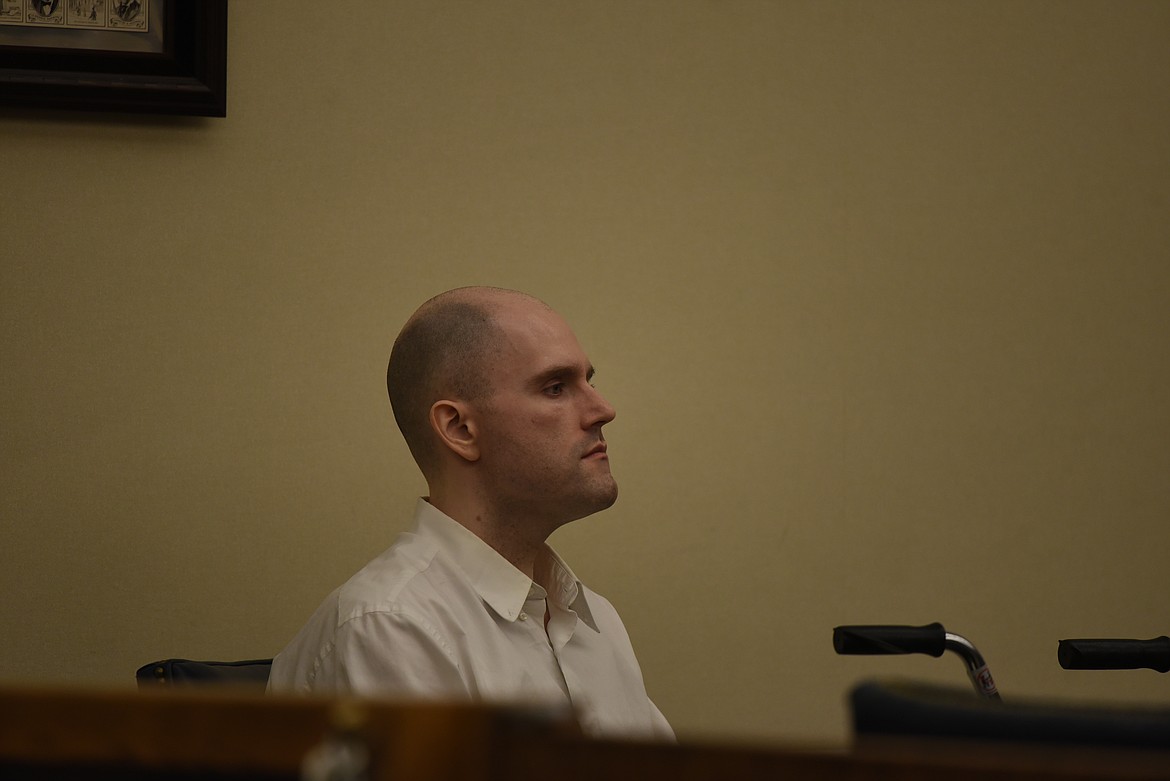 Jonathan Douglas Shaw sits at the defendant's table in Flathead County District Court as his murder trial gets underway July 10, 2023. (Derrick Perkins/Daily Inter Lake)