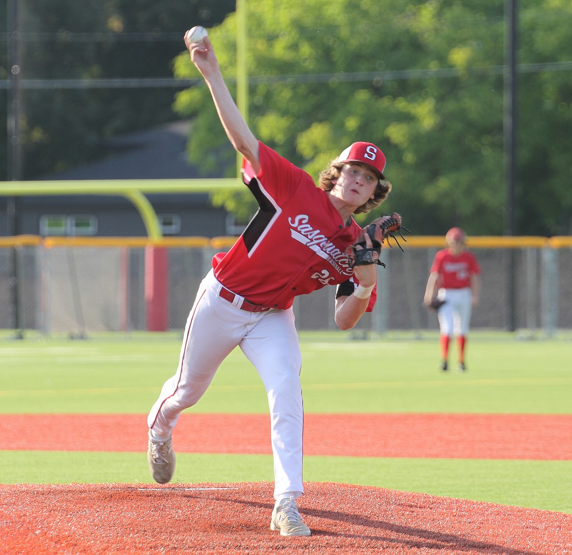 Carson Resso releases a fastball for a strike.