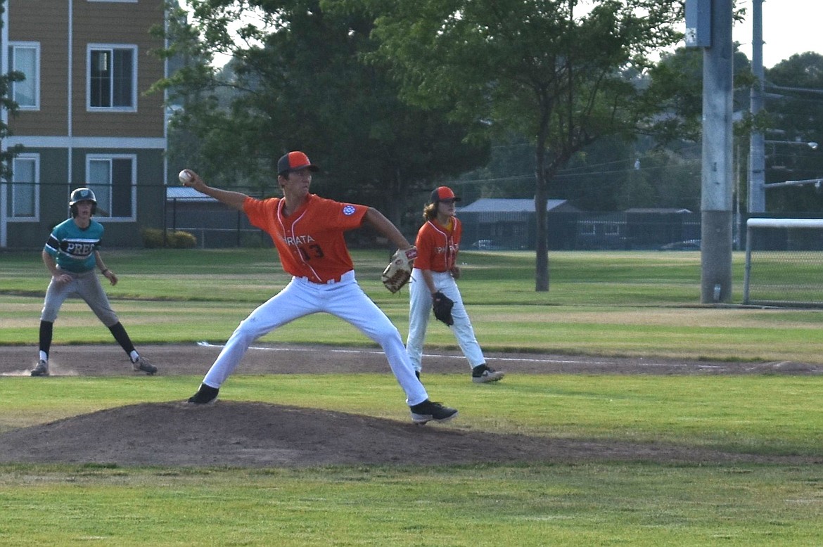 A 14U Ephrata player pitches against Whatcom County on Thursday evening in Moses Lake.