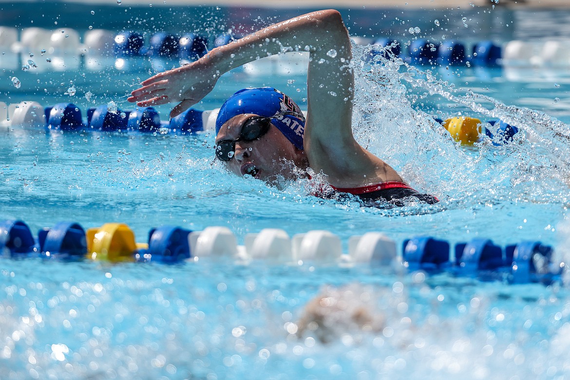 Ten-year-old Brielle Bates competes at the Columbia Falls swim meet on Saturday. (JP Edge photo)