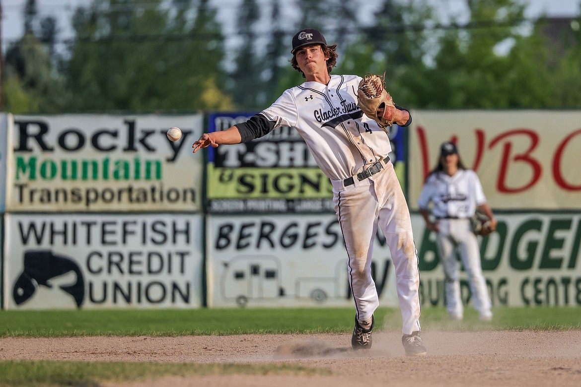 Glacier's Maddox Muller fields a ball in a game against Miles City on Thursday at the Ed Gallo Memorial tournament in Whitefish. (JP Edge photo)