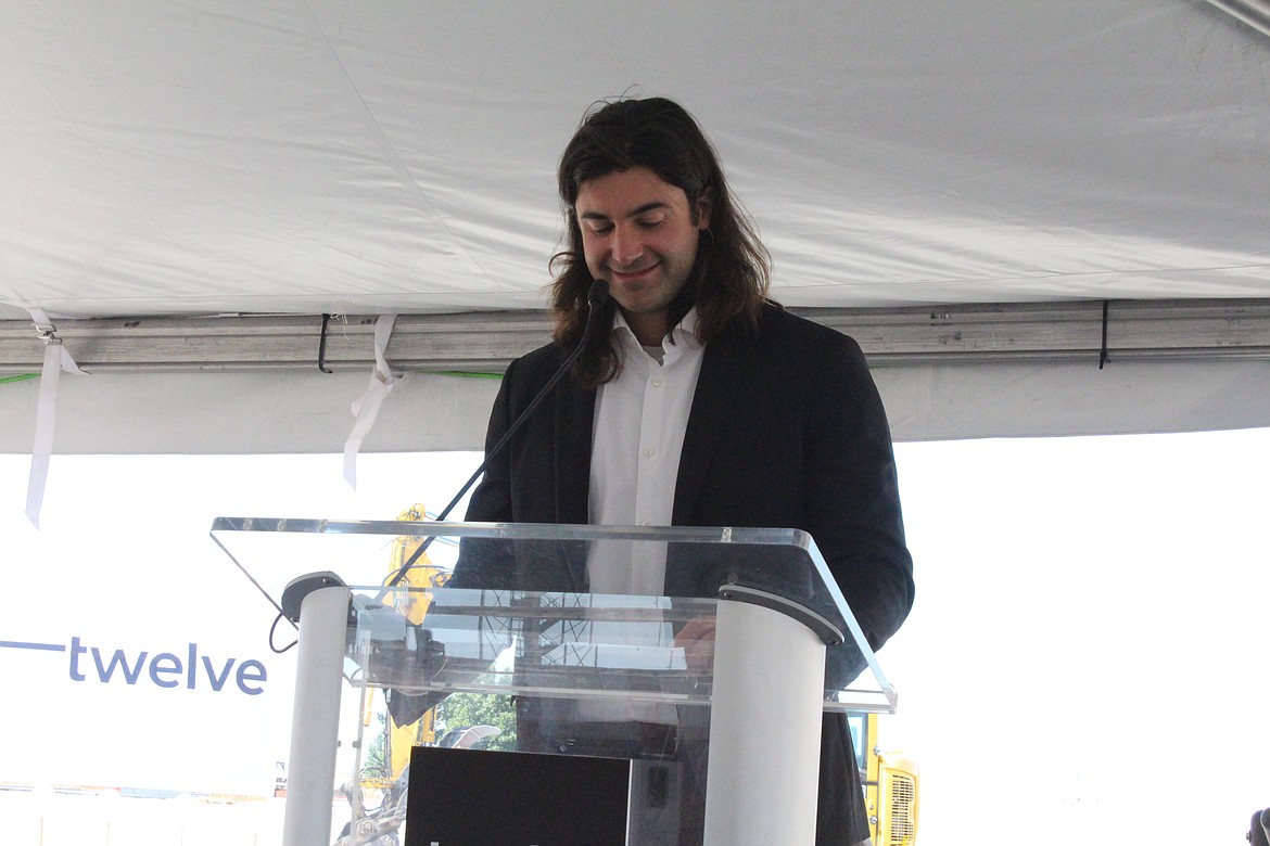 Twelve cofounder Nicholas Flanders talks about the company at the site of the company’s new facility in Moses Lake.