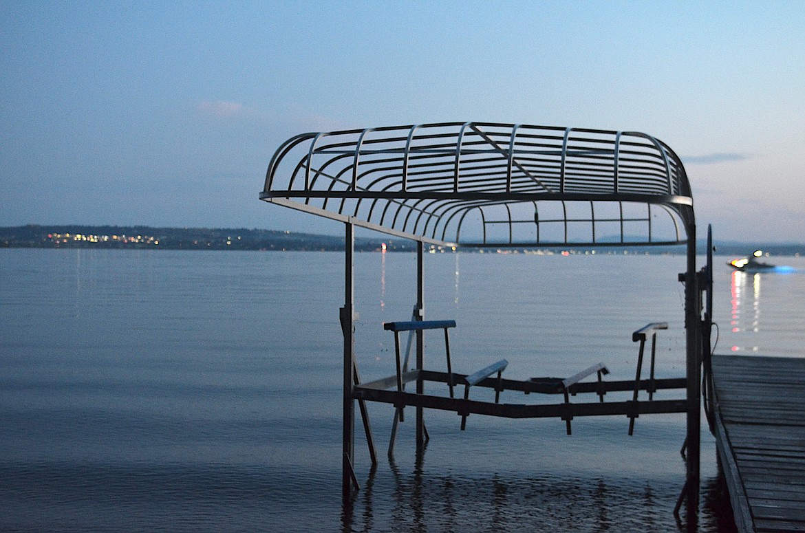 One of many empty boat lifts on the shores of Flathead Lake, which is expected to spend the rest of the summer at two feet below full pool. (Kristi Niemeyer/Leader)