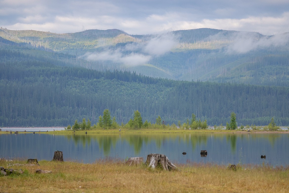 A view of Hungry Horse Reservoir from the Canyon Creek boat launch on Wednesday, July 12, 2023. (JP Edge/Hungry Horse News)