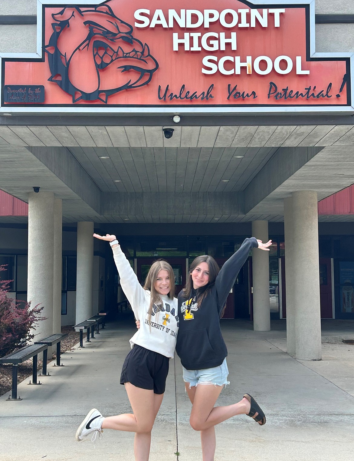 Haleigh Knowles (left) and Mikah Little (right) stop by Sandpoint High School before making their way down to the University of Idaho for summer dance camp.