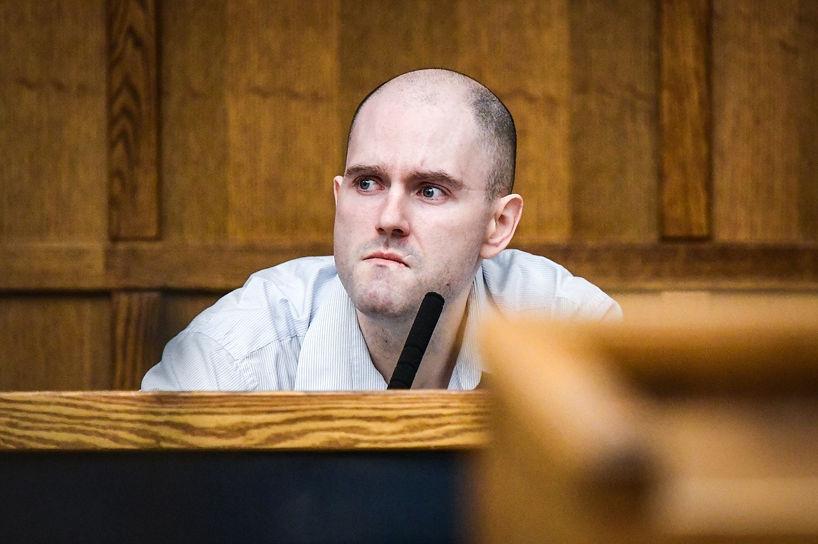 Jonathan Douglas Shaw testifies during his murder trial in Flathead County District Court on Thursday, July 13. (Casey Kreider/Daily Inter Lake)