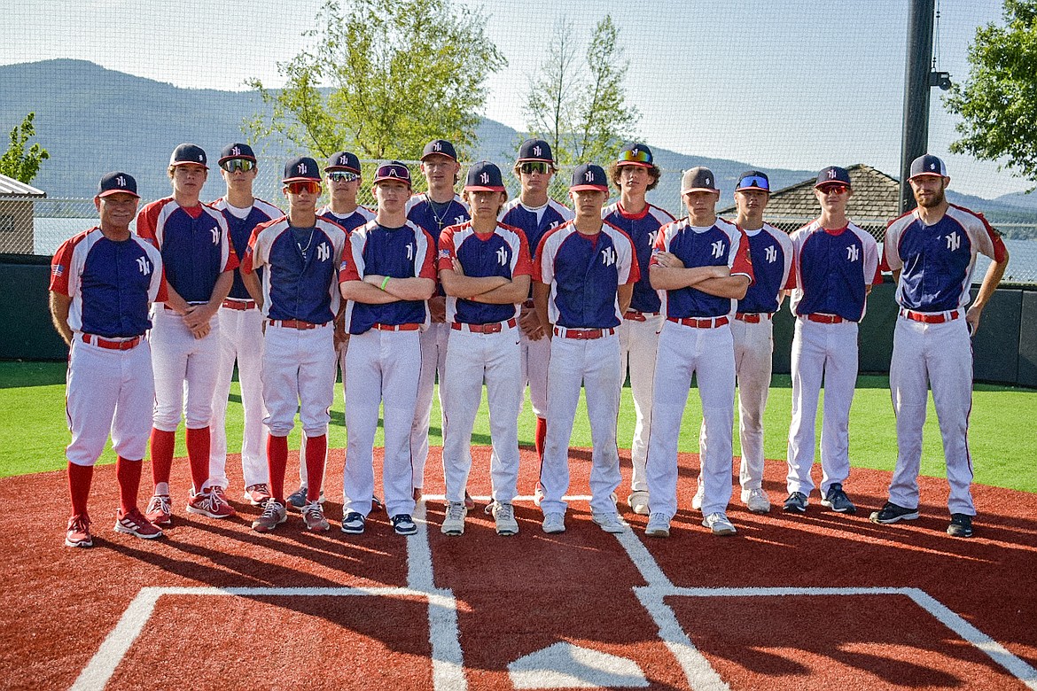 The 2023 North Idaho Lakers legion baseball team. Pictured, front row, from left: Mason Little, Hayden Miller, Parker Reichart, Soren Caprio, Roman Turnbull. Back row, from left: Coach Klontz, Greysen Johnson, Brent Campbell, Jorden Tyler, Zeke Roop, Dallen Williams, Sage Medeiros, Jayden Kuprienko, Kieran Ryan, Coach Leddy. Not pictured, Bobby Johnson, Coleman Inge, Jacob Aexel.