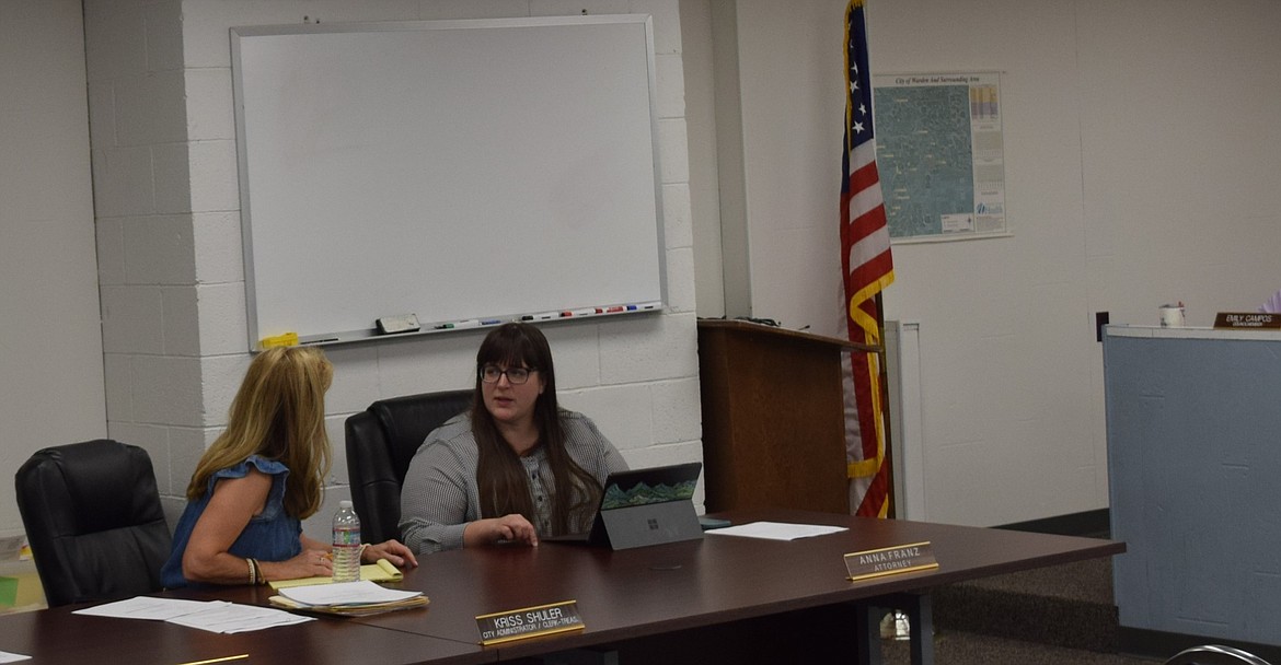 Warden City Attorney Anna Franz and City Administrator Kriss Shuler discuss Warden’s water service shut off policies. New state law prevents utility providers from shutting off water during periods of excessive heat.