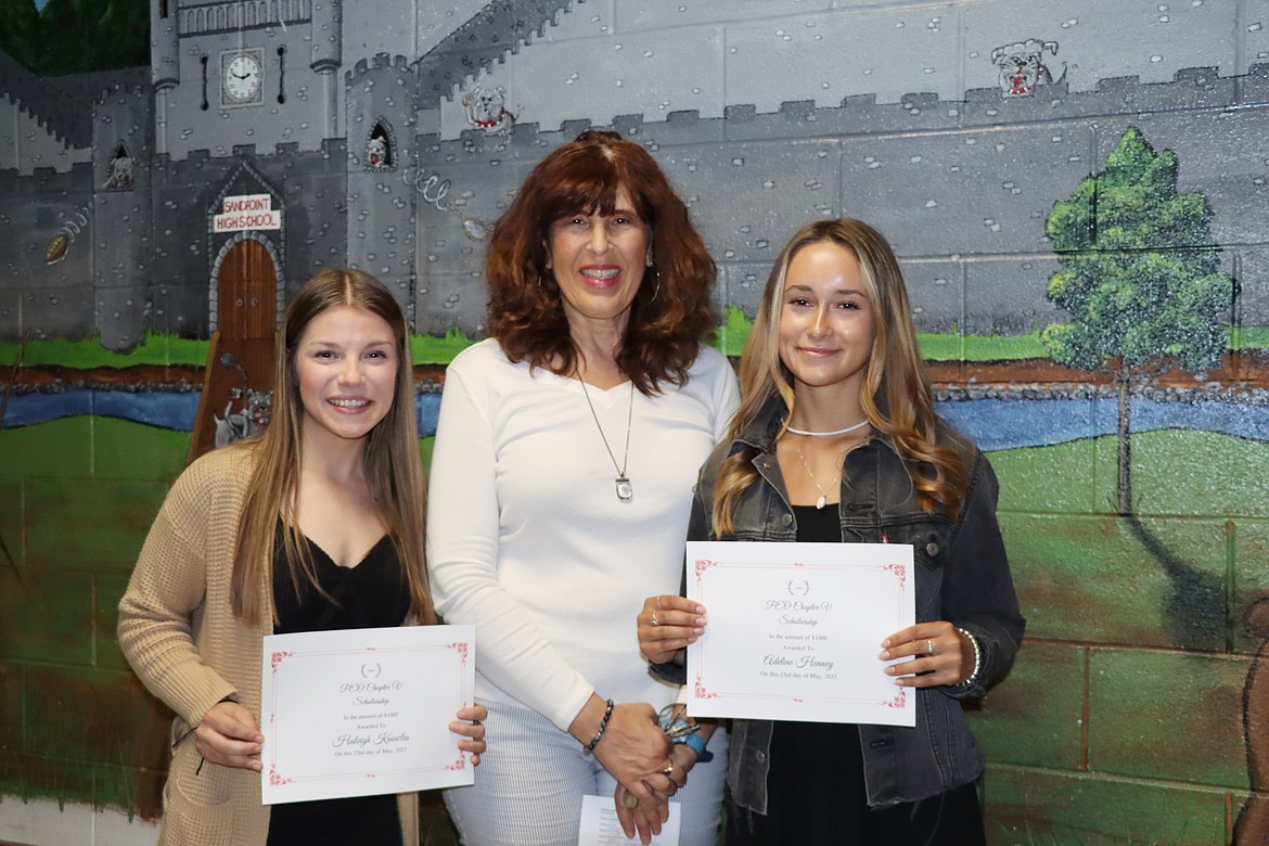 Chapter V, P.E.O. selected two outstanding SHS senior girls to receive the Alma Martin Award Girl Scholarships. From left to right: Haleigh Knowles, Mary Rogers (Project Committee representative) and Adeline Henny. Each girl received a $1000 scholarship. Haleigh plans to attend the University of Idaho to study psychology. She has also been selected for the U of I dance team. Adeline’s plans are to attend Utah Tech University and study environmental science. P.E.O. is a philanthropic educational organization that supports women in pursuing their education.