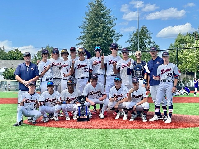 Courtesy photo
The Coeur d'Alene Lumbermen 17U American Legion baseball team won the Idaho Class A Area A (district) championship on Monday in Sandpoint. The Lums advance to state July 25-30 at Rodeo Park in Nampa. In the front row from left are Lane Moglia, Sean Jimenez, Noah Hawkins, Charlie Dixon, Blake Foulk and Gavin Helms; and back row from left, coach Jim Allison, Nathan Dowd, Will Robson, Hudson Kramer, Deacon Hunter, Jack Pierce, Mark Holecek, Will Beckenhauer, Kolbe Coey, Tanner Franklin, coach Gil Pierce and Cash Lund.