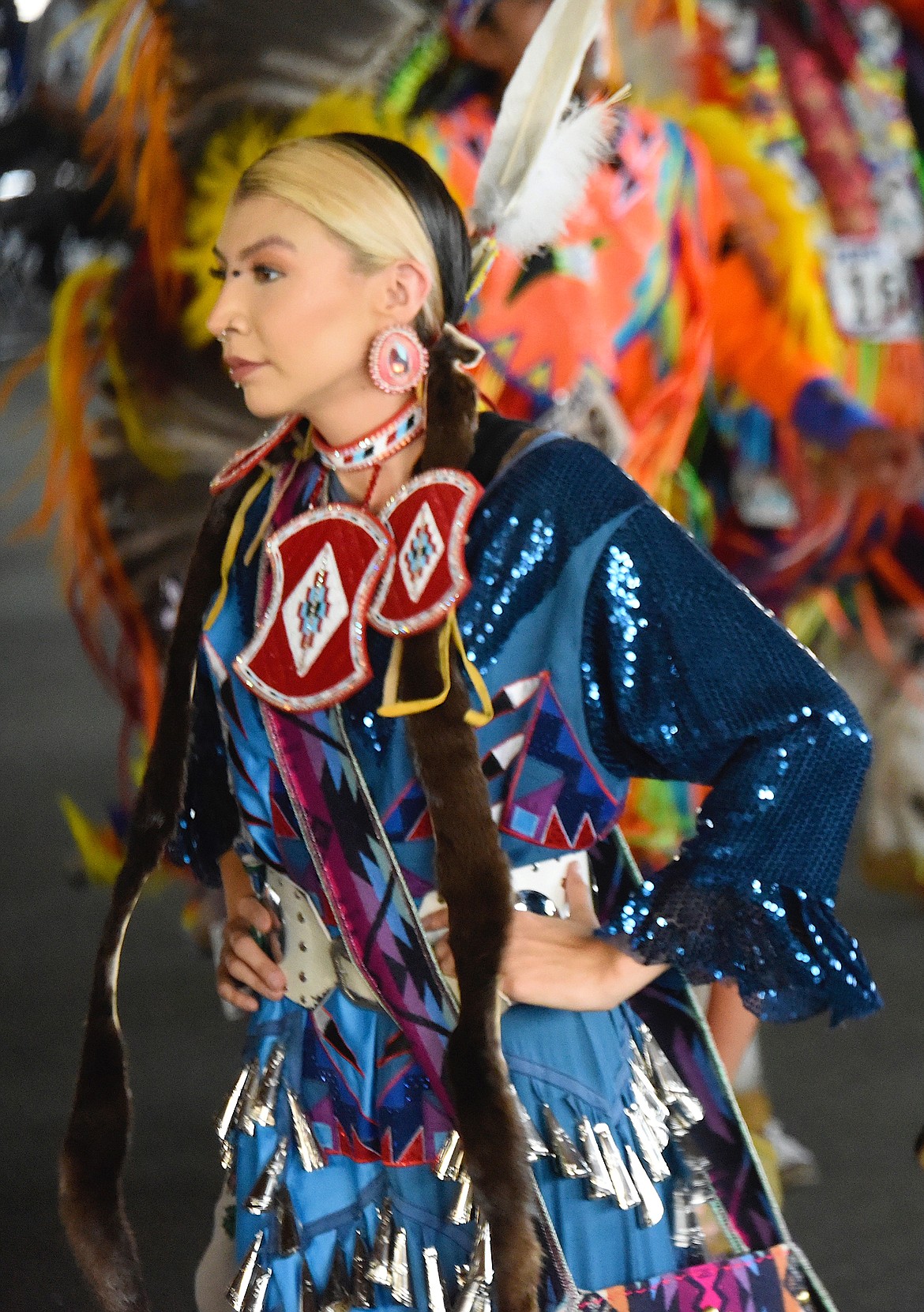 Jingle dancers at the Sanding Arrow Powwow made their own music in the grand entry. (Berl tiskus/Leader)