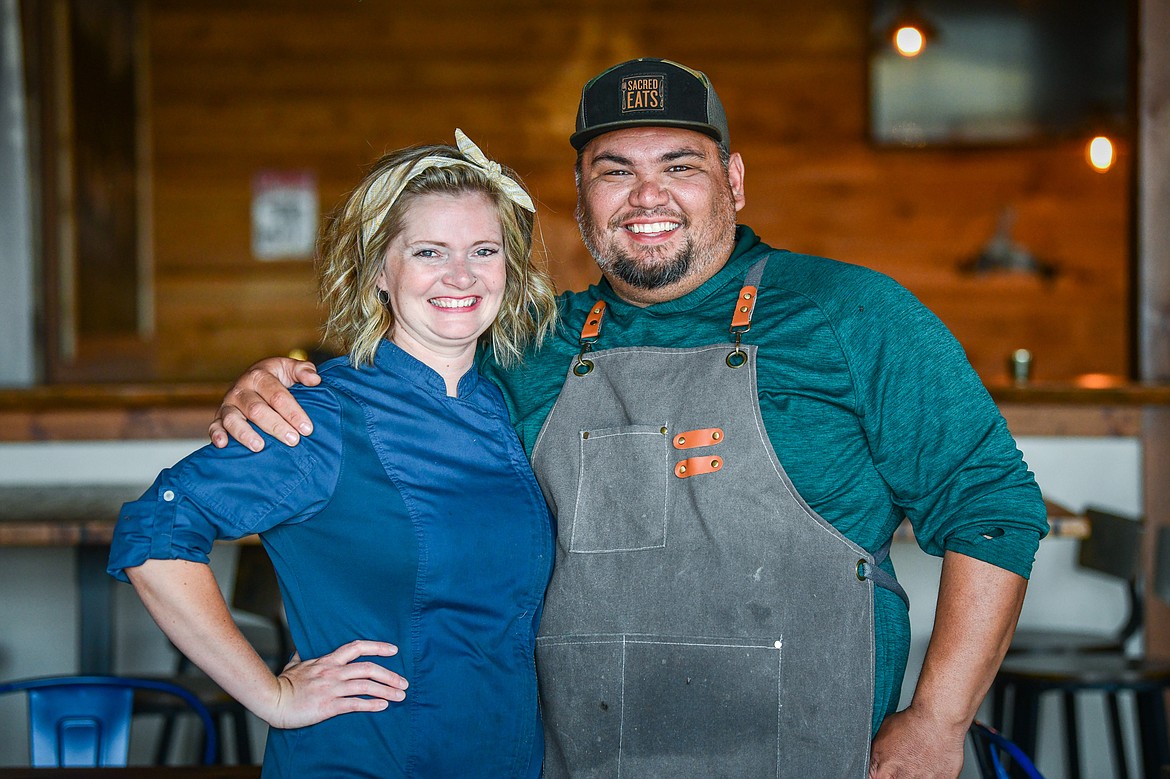 Kallai and Chris Boyce, owners and head chefs of Sacred Eats inside Sacred Waters Brewing Companyb on Wednesday, July 19. (Casey Kreider/Daily Inter Lake)