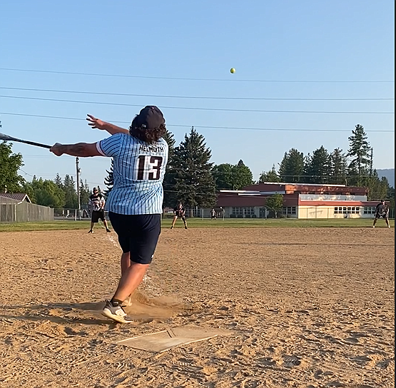 Rodney Helmuth hits a homerun to deep left field in Game 2 on Friday. Helmuth, who plays for Boundary County, was named MVP of the all-star series.