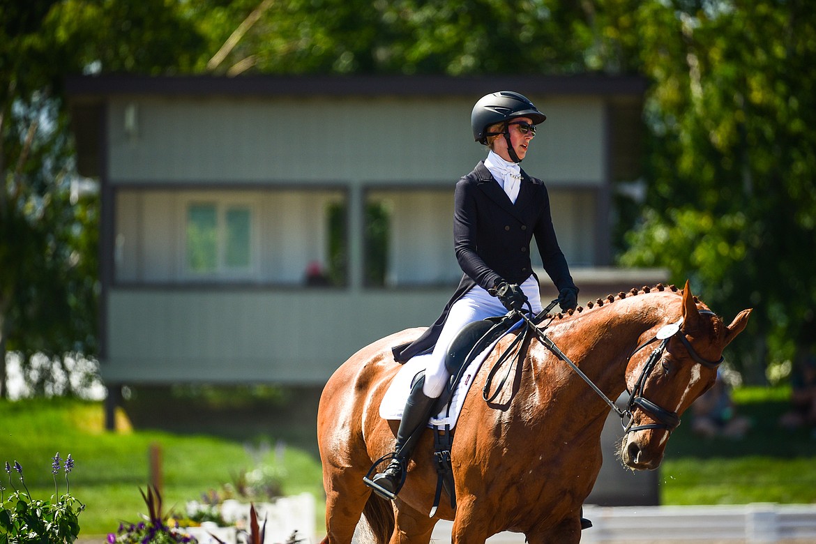 Audrey Morrissey rides Lord Limon around the arena during CCI2*-Long dressage at The Event at Rebecca Farm on Thursday, July 20. (Casey Kreider/Daily Inter Lake)
