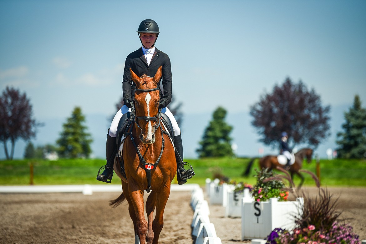 Ella Marquis rides Finely Brewed around the arena during Open Intermediate dressage at The Event at Rebecca Farm on Friday, July 21. (Casey Kreider/Daily Inter Lake)