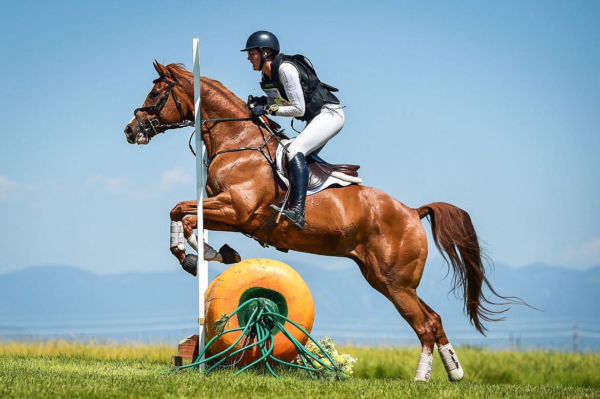 Patience O'Neal rides High Khaliber Angel over a jump during Novice Three-Day cross-country at The Event at Rebecca Farm on Friday, July 21. (Casey Kreider/Daily Inter Lake)