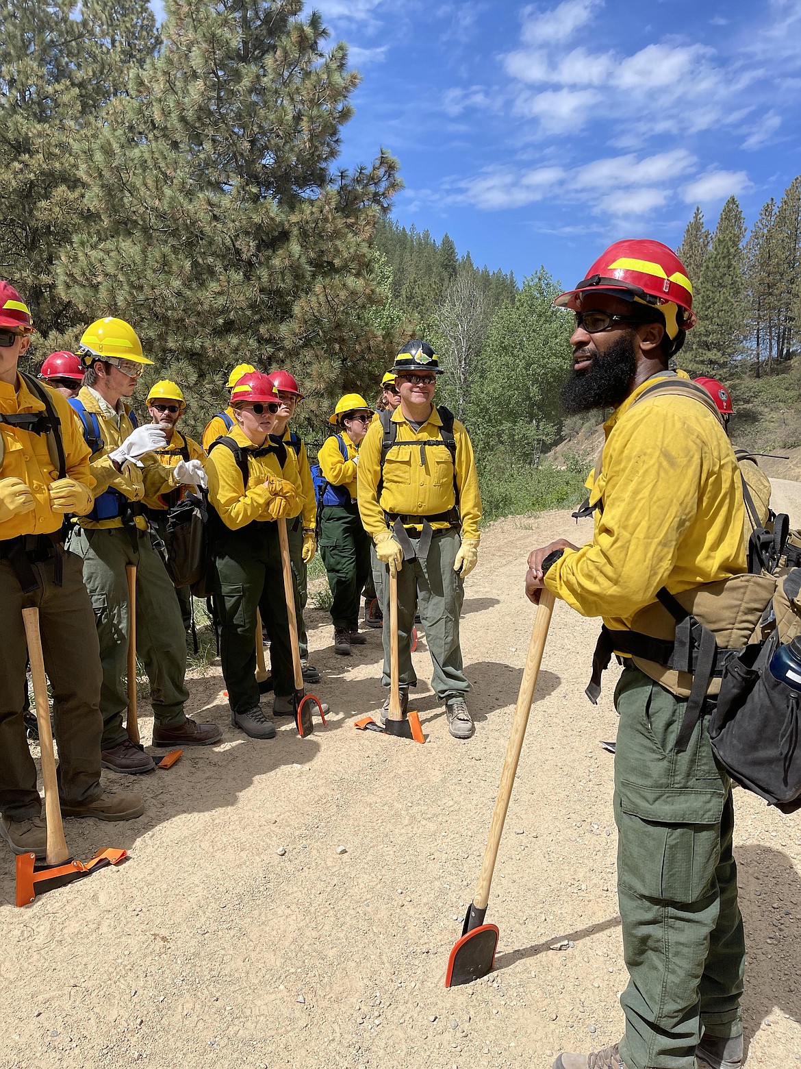 Wildland firefighter recruits practice techniques as part of Southwest Idaho Interagency Fire Training near Idaho City in May. This annual training exercise is the first time these recruits put into practice what they learned throughout a week of wildland firefighter training.