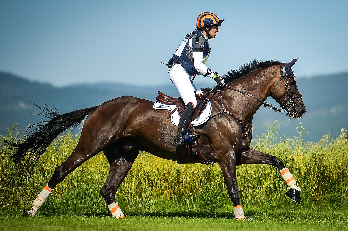 Elisabeth Halliday-Sharp rides Cooley Moonshine through the CCI4*L cross-country course at The Event at Rebecca Farm on Saturday, July 22. (Casey Kreider/Daily Inter Lake)