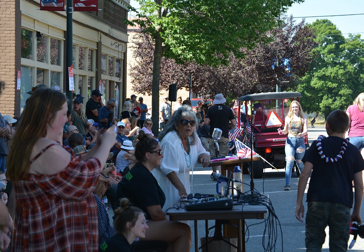 Kerri Thoreson returned for her third year as parade announcer for the Rathdrum Days Parade. “I love that it's a Main Street parade. It’s just quintessential Small Town, U.S.A.,” Thoreson said. (CAROLYN BOSTICK/Press)