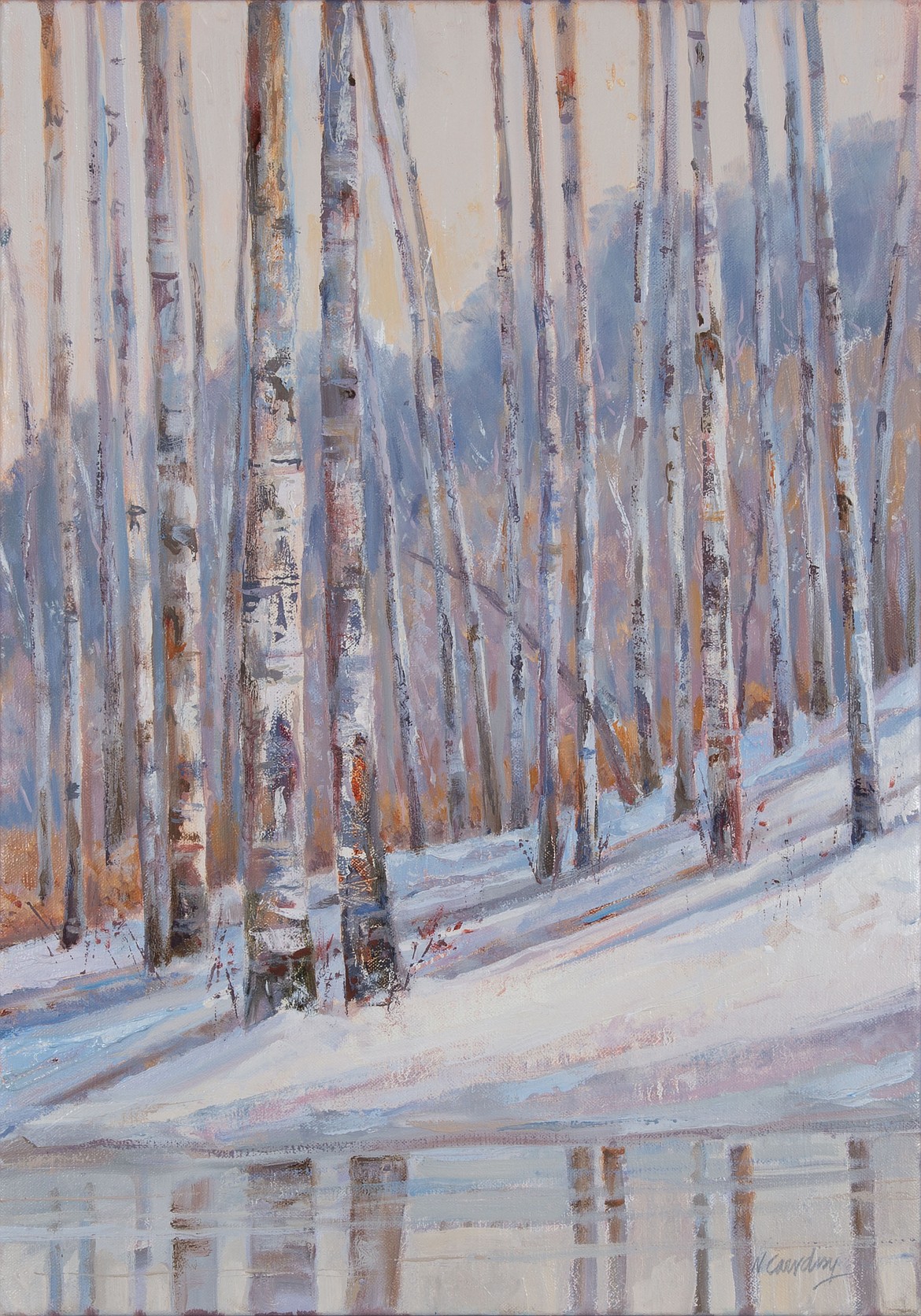 "Winter Woods," an oil painting by Nancy Dunlop Cawdrey, will be part of an Aug. 4 art show and dinner event at Dancing Spirit Ranch in Columbia Falls. (Courtesy photo)