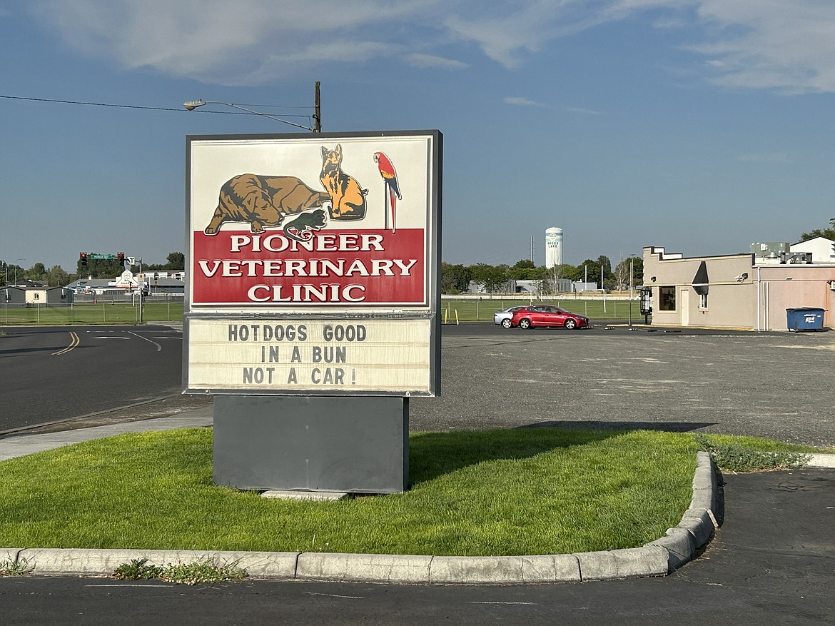 Pioneer Veterinary Clinic has some puns on its sign that also serve as gentle reminders to ensure that pets are keeping cool and safe during the summer.