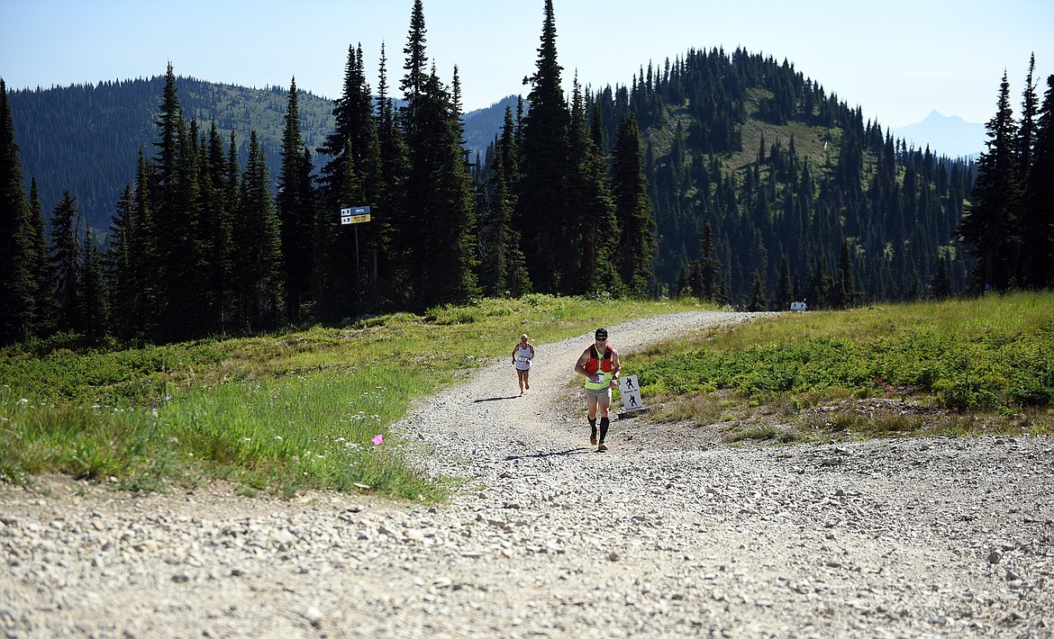 Racers near the finish line of the Big Mountain Run on Saturday. (Julie Engler/Whitefish Pilot)