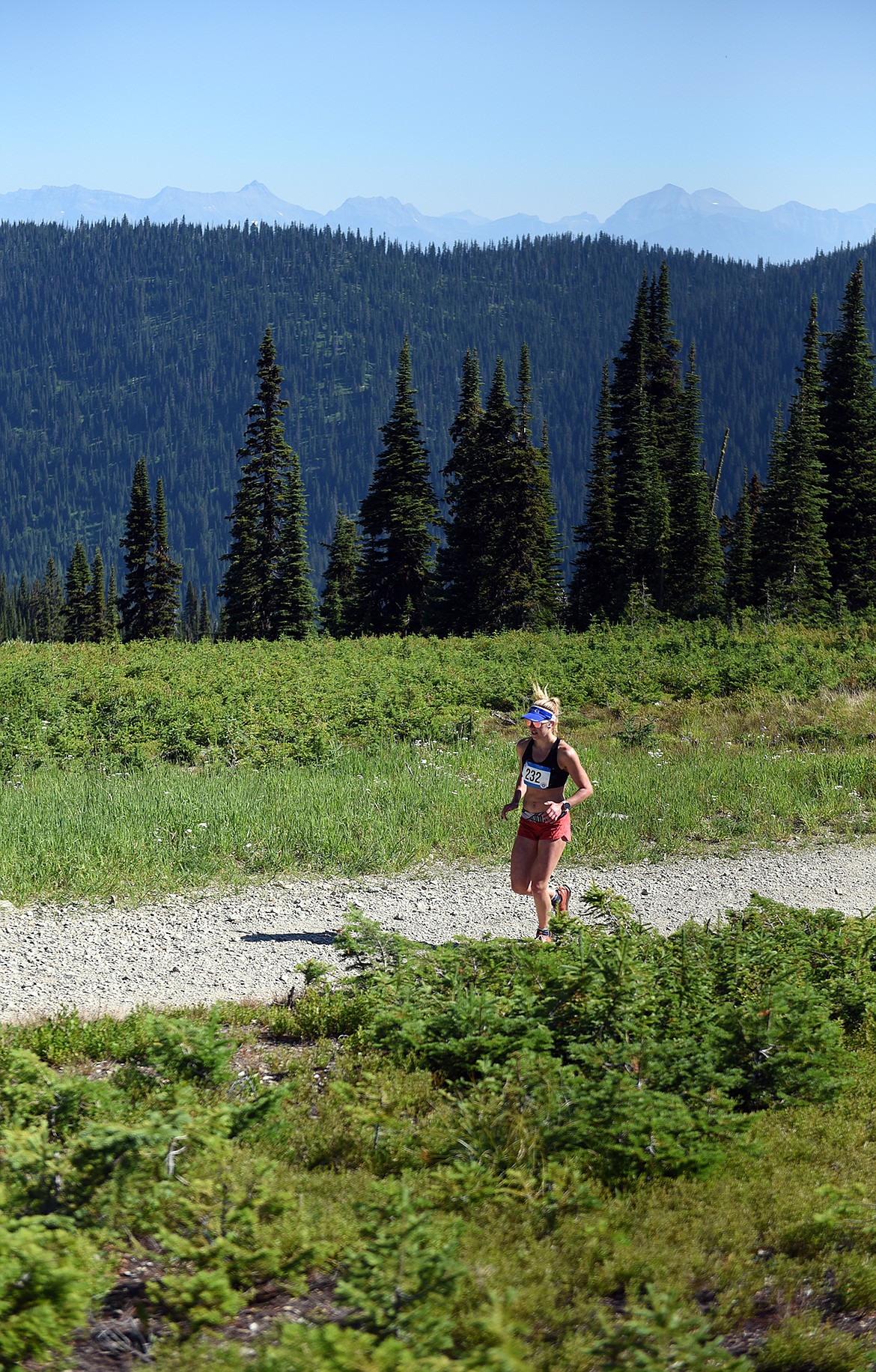 Scarlet Kaplan on her way to second place in the Big Mountain Run on Saturday. (Julie Engler/Whitefish Pilot)