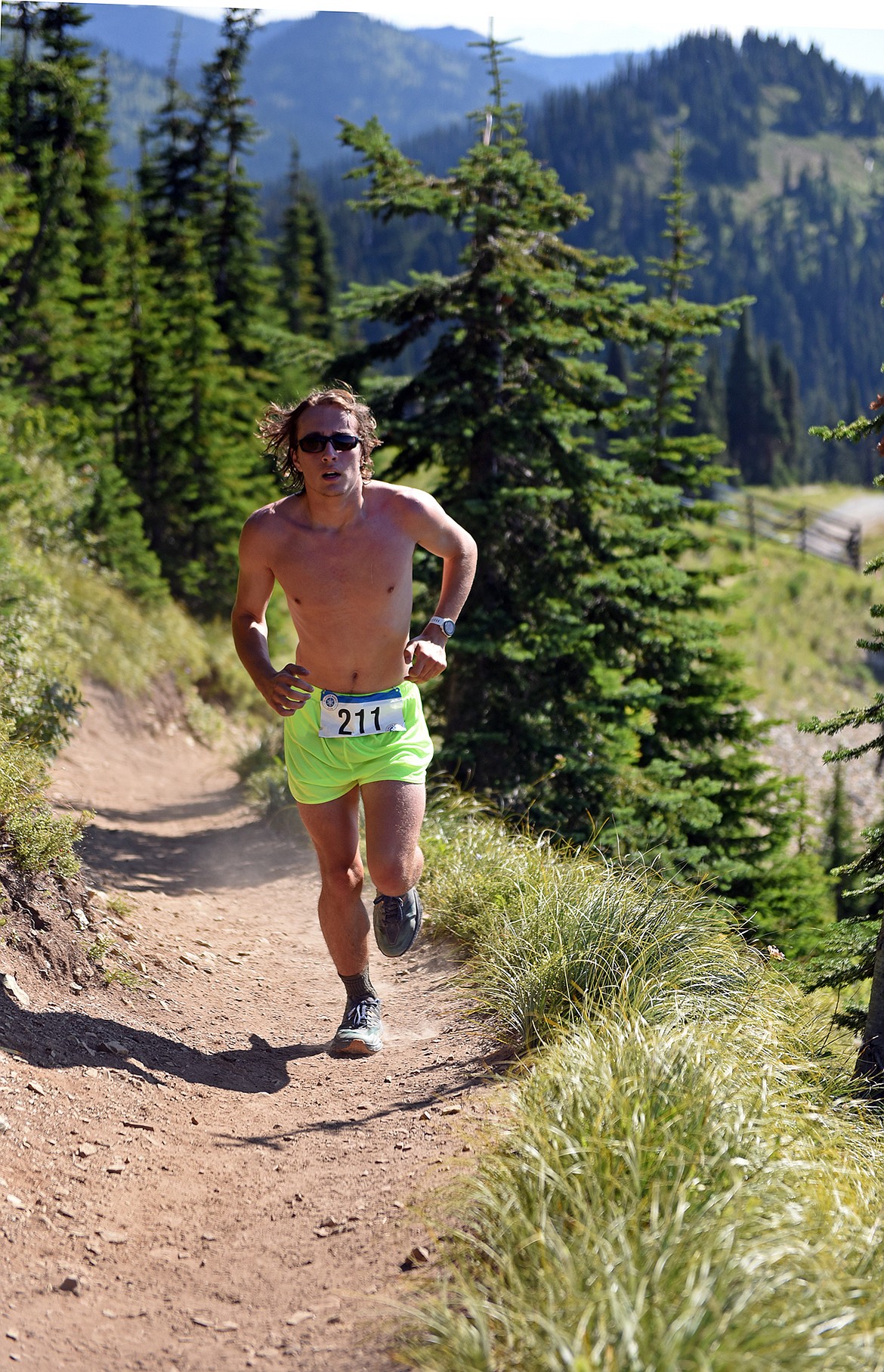 Deneb Linton finishes up the Big Mountain Run on Saturday. (Julie Engler/Whitefish Pilot)