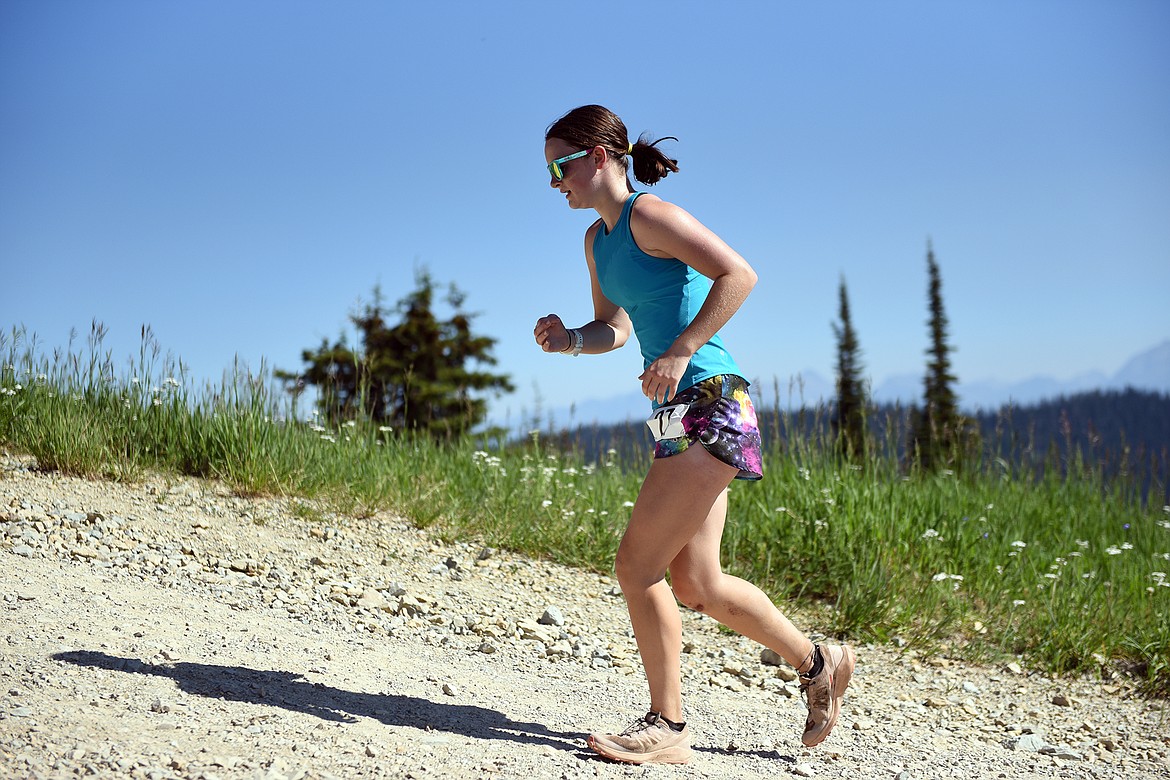 Findley Dezzani nears the finish of the Big Mountain Run and would finish in first place in the juniors division. (Julie Engler/Whitefish Pilot)