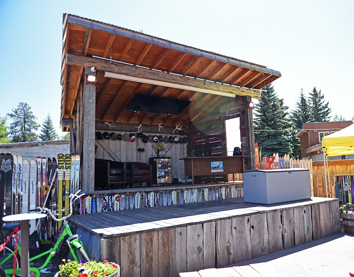 The Fish Tank podcast's set behind the Tap House in Whitefish. (Julie Engler/Whitefish Pilot)