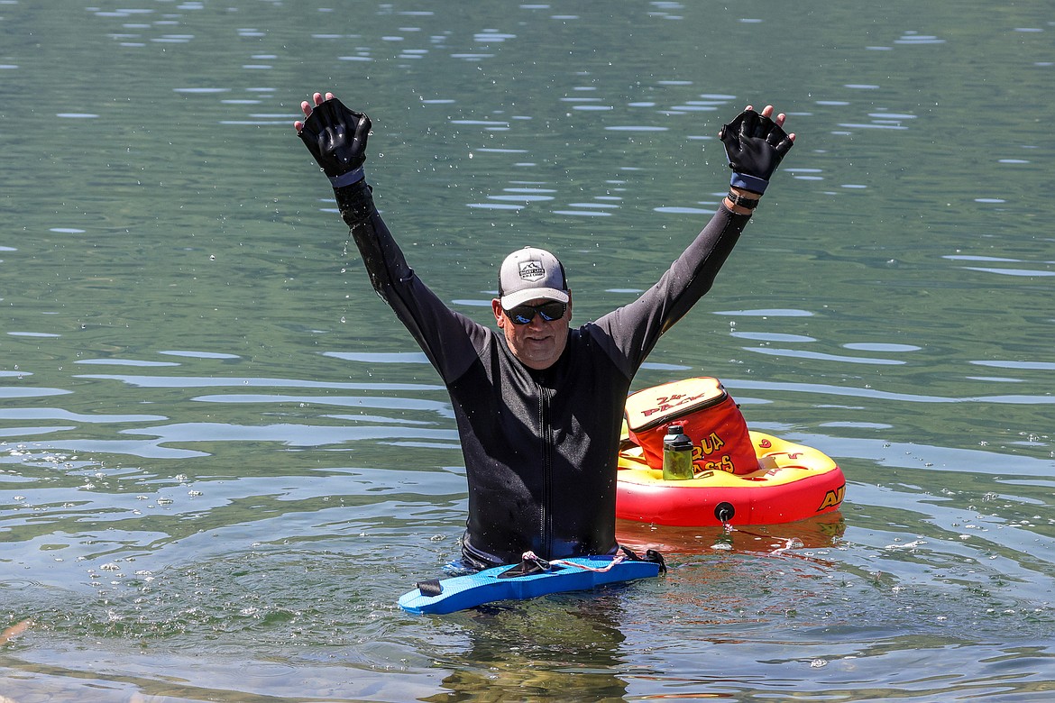 Mike Turner rejoices as he reaches Abbot Bay. (JP Edge photo)