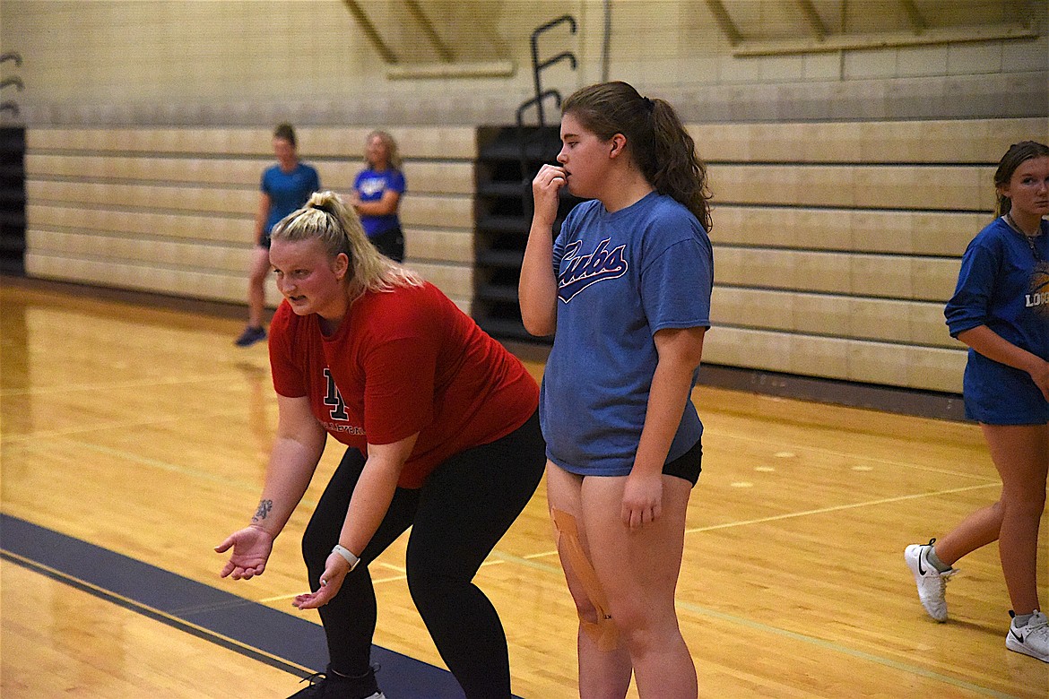 North Idaho College volleyball coach Brittany Tilleman taught the finer points of the sport during a recent camp at Libby High School. (Scott Shindledecker/The Western News)