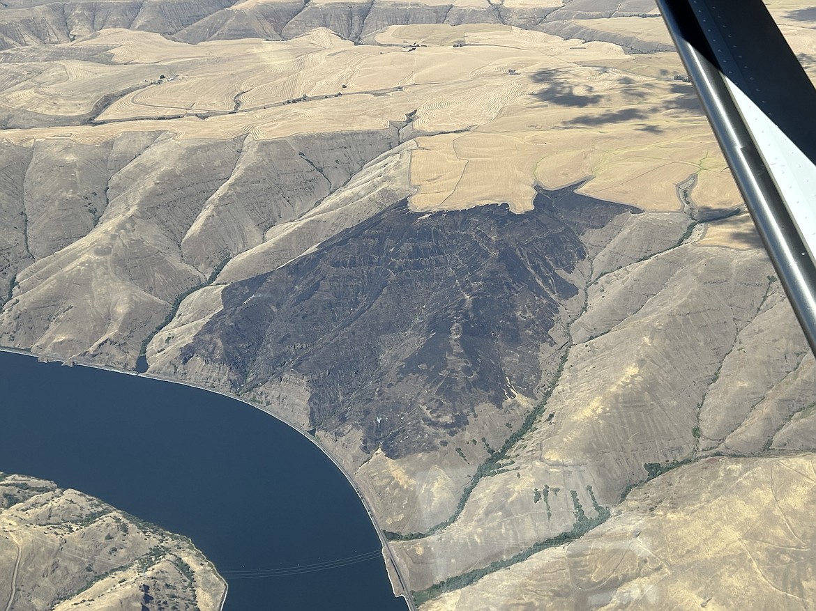 An aerial view of the Wawawai fire about five miles west of Pullman.