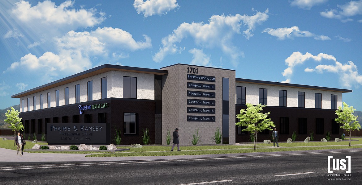 Rendering of the Riverstone Dental Care building at the intersection of Ramsey Road and Prairie Avenue.