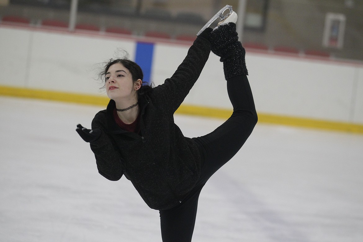 JASON ELLIOTT/Press
Local figure skater Sarah Brookshire practices her routine for the 2023 National Showcase in Norwood, Mass., at Frontier Ice Arena in Coeur d'Alene.