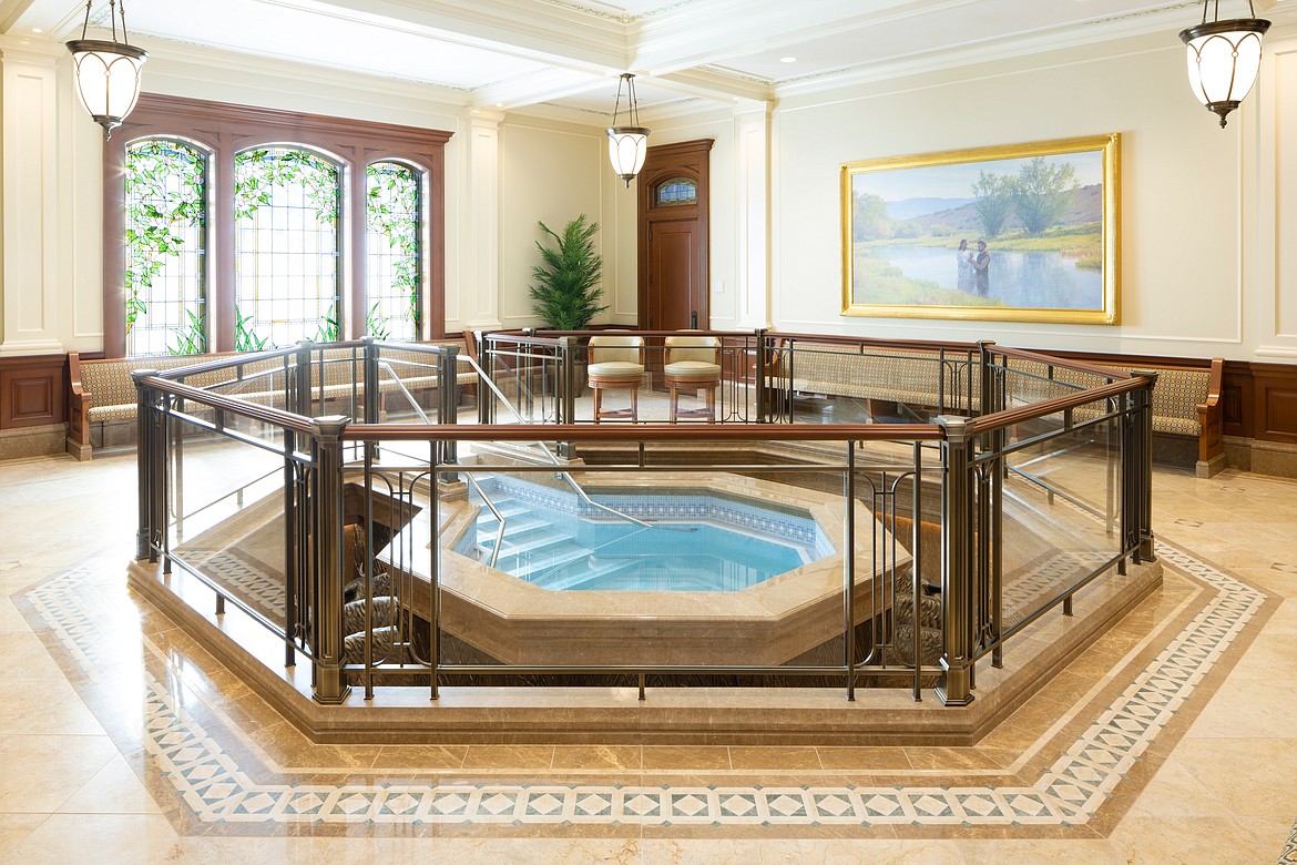 This pool is used by church members in vicarious baptisms, where a living member is baptized on behalf of a deceased ancestor who may not have had the opportunity to be baptized.