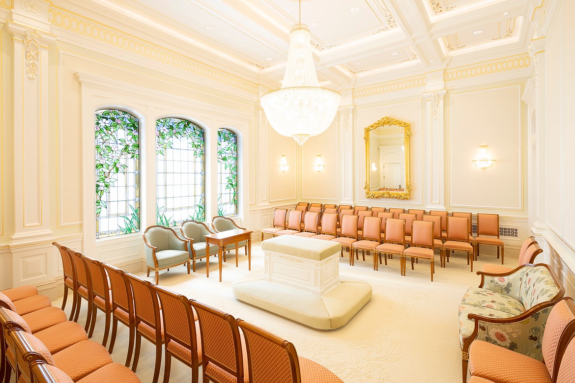 The Sealing Room is where eternal marriages are solemnized in the temple. The mirrors on opposite walls remind the looker of his place in eternity, Elder Shayne Bowen said.
