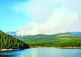 Multiple fires burning near the Hungry Horse Reservoir