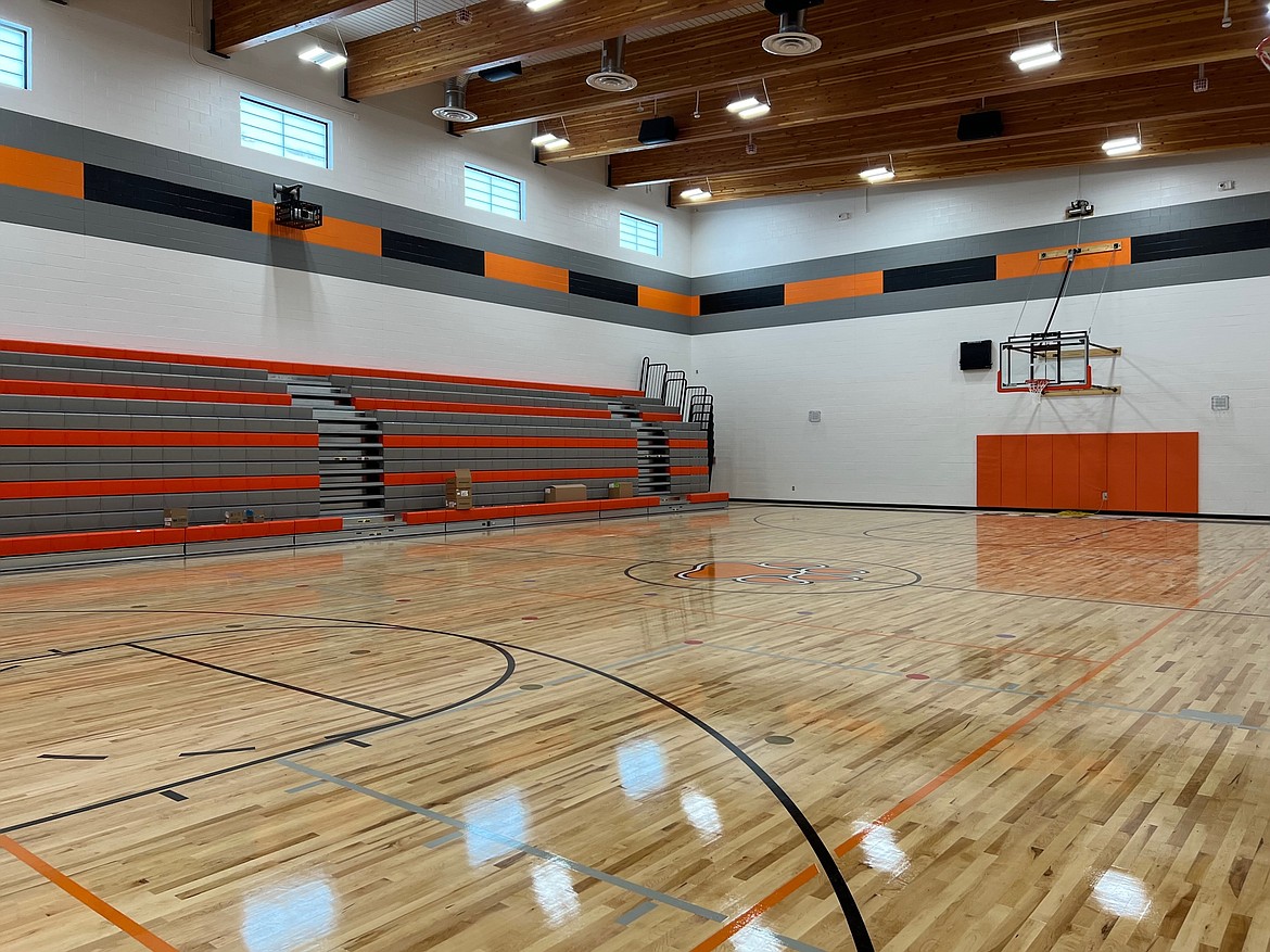 The new gymnasium at Columbia Ridge is ready for students this fall. The gym contains a high school regulation-sized court and seating for 555 in the bleachers.