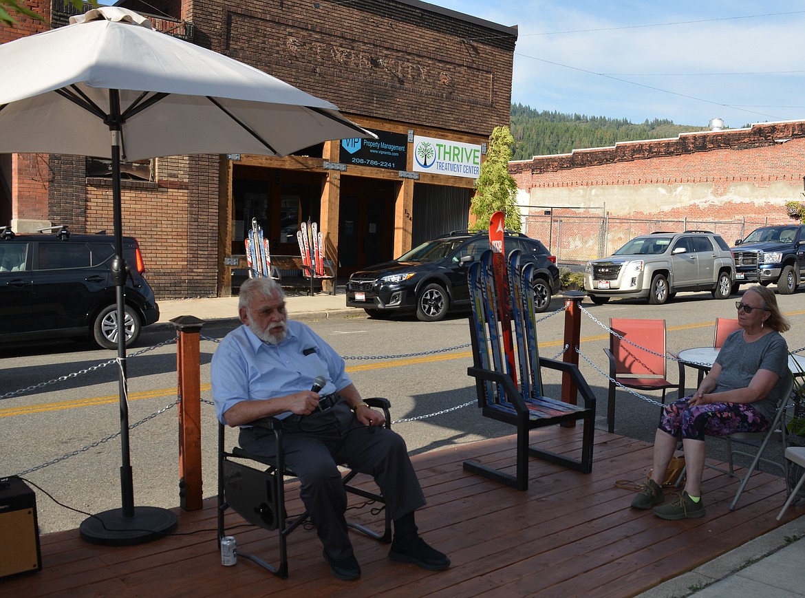 Duane “Duke” Little talked about the connection that his family had to the Mining Wars in 1899 during a Front Porch Conversations in front of 125 McKinley Ave. in Kellogg.