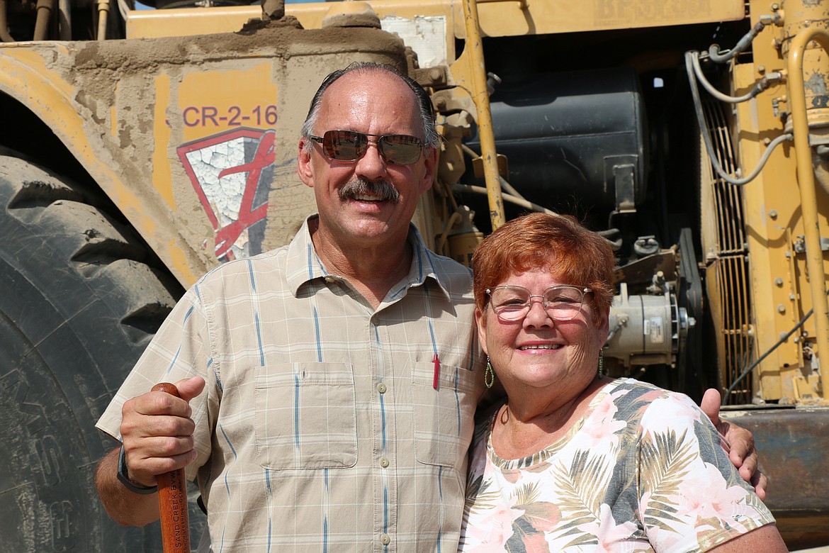 Ponderay Mayor Steve Geiger stands with former Mayor Carol Kunzeman as they celebrate at Friday's groundbreaking for the Field of Dreams recreation complex.