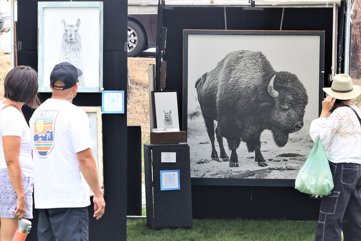 People look over some of the art work at Art on the Green.