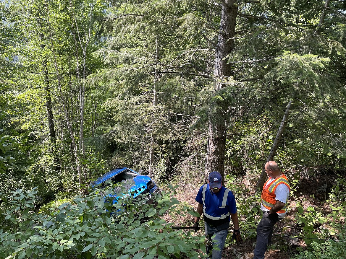 Crews work to extract the vehicle that crashed on Aug. 3, 2023 along the Going-to-the-Sun Road. (photo provided)