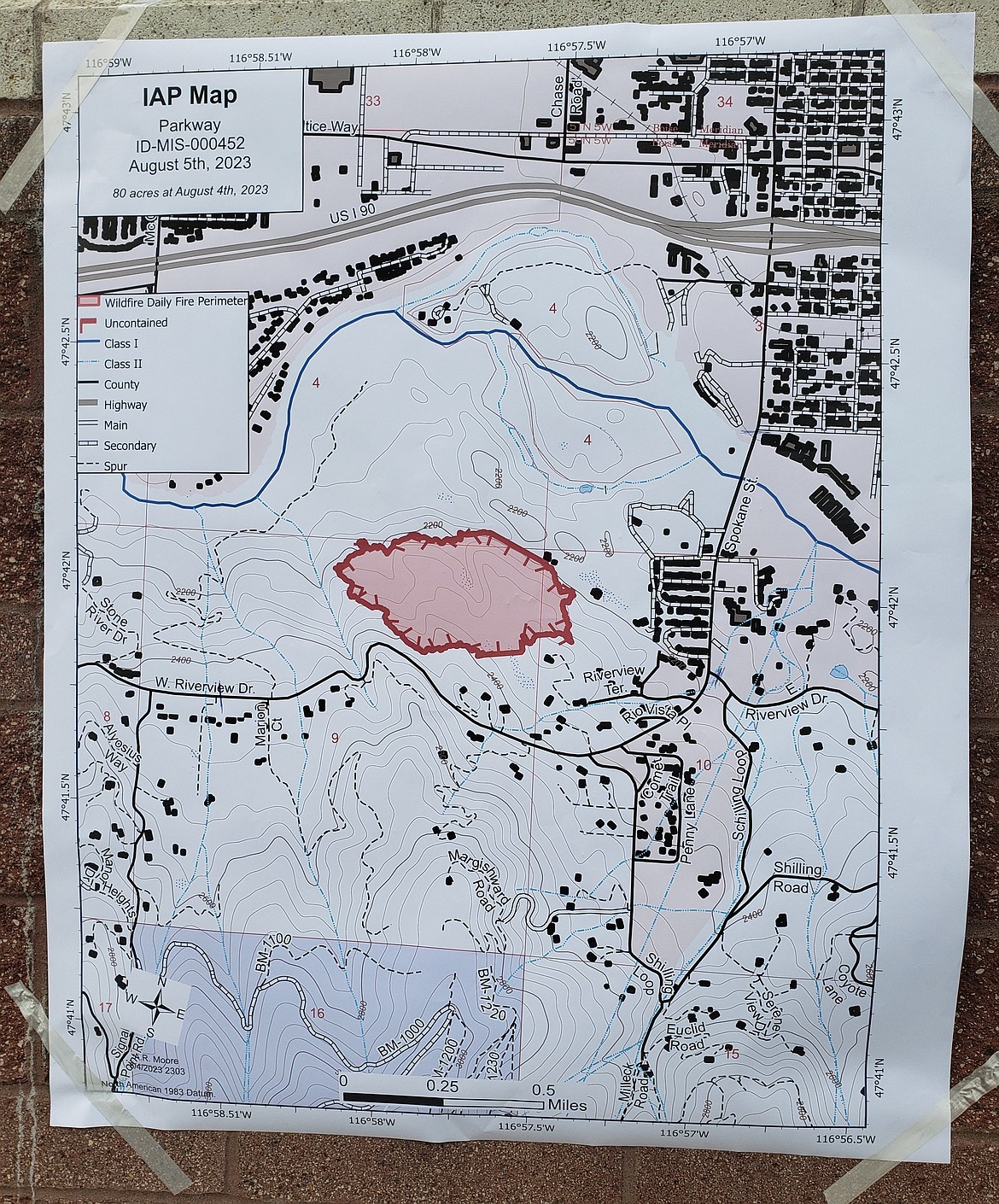 A map of the Parkway Fire used during the fire crew briefing at 6 a.m. Saturday.
