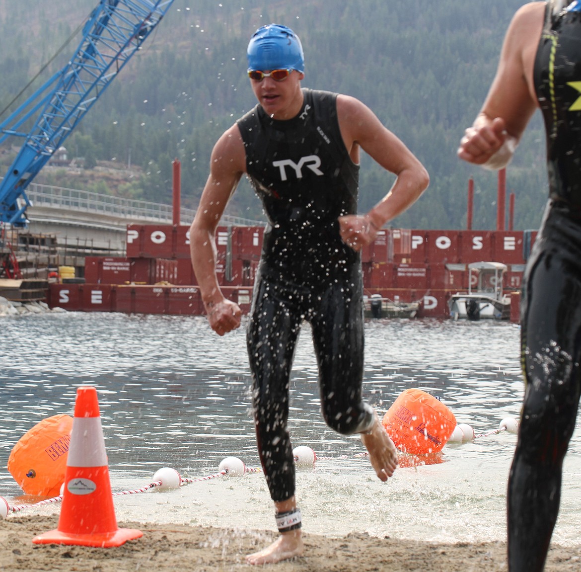 Sandpoint's Lou Foust crosses the finish line on Saturday. Foust, at just 13 years old, finished 17th overall with a time of 40:59.